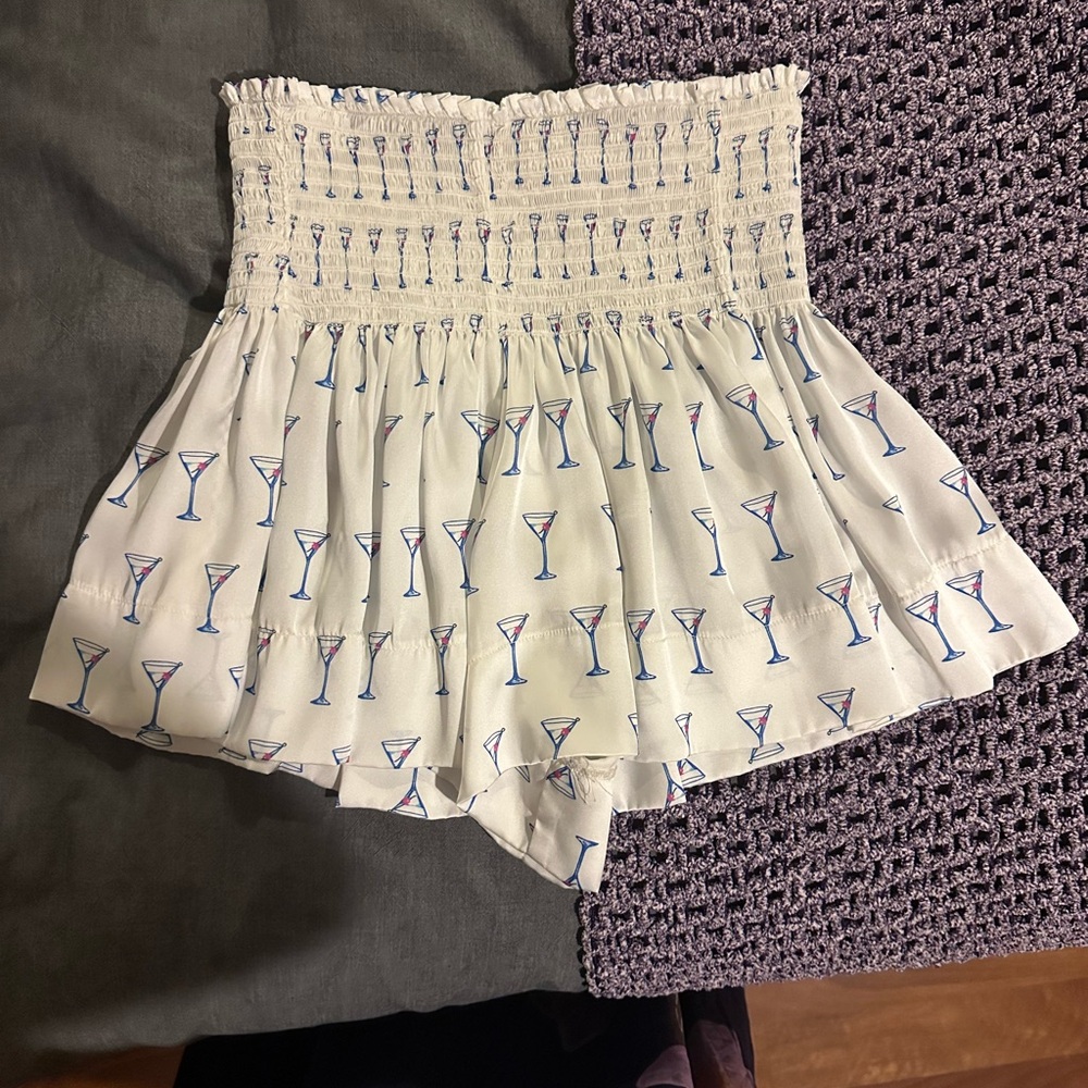 High Waist White and Blue Flowy Shorts